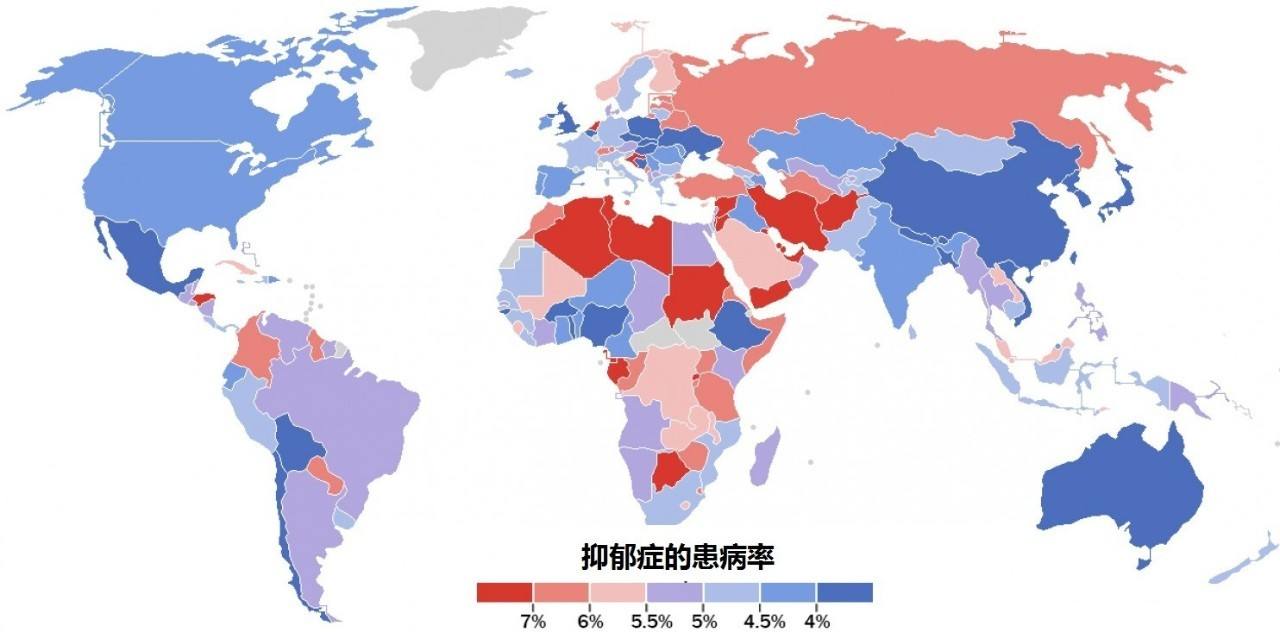 世界抑鬱症患病率地圖