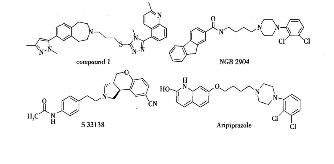 化合物1、NGB2904、S33138、阿立哌唑的結構
