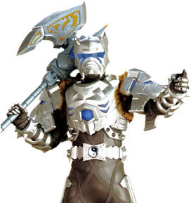震雷斧 震雷斧是雪獒侠的主要战斗武器,为金属性巨大白斧,上方有握把