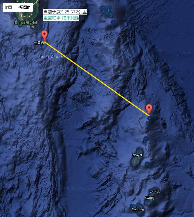七星岩—雅米島為125公里