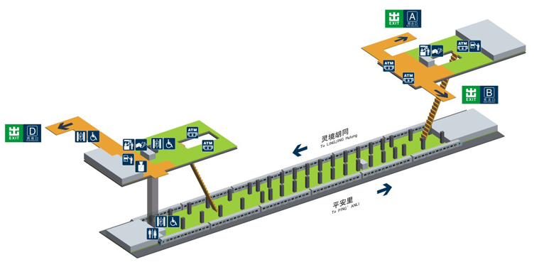西四站地理位置图 结构 该站为地下车站,岛式站台设计.