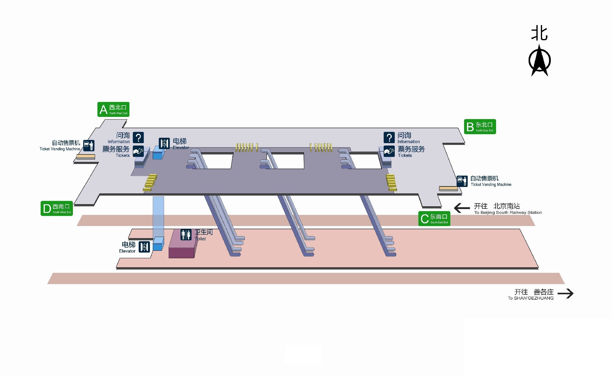 方庄站地理位置 结构 方庄站为地下三层车站,岛式站台设计,车站结构
