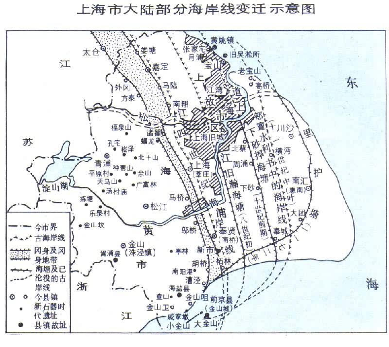 上海市大陸部分海岸線變遷示意圖