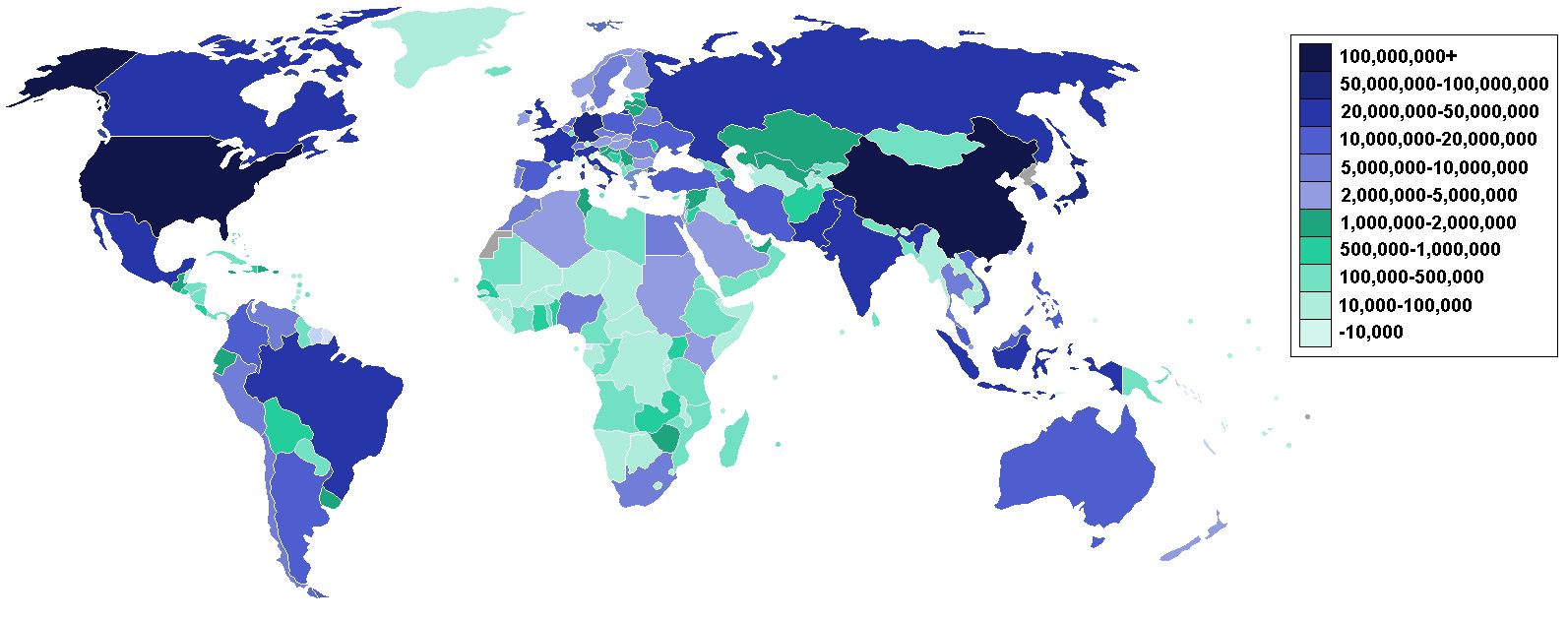 2006年4月全球各國網際網路用戶數量