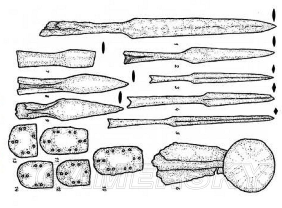 圖為匈奴使用的鐵矛頭和鐵甲片。