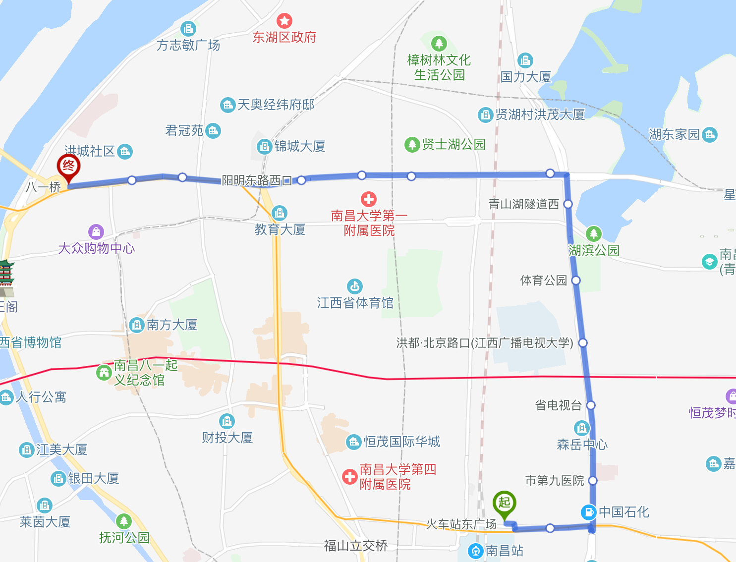 南昌公交2路路線圖