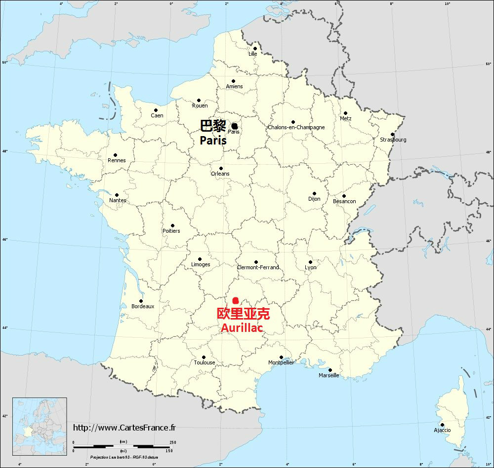 歐里亞克在法國的位置