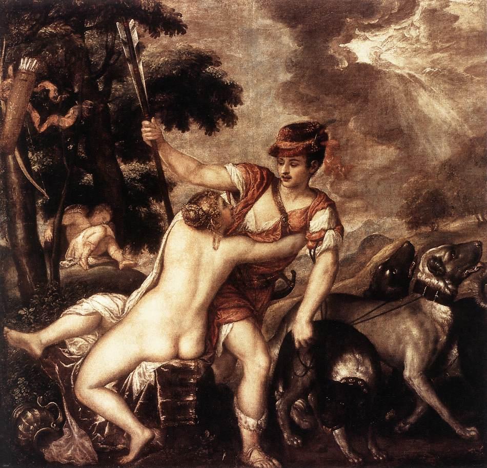 提香的油畫中阿多尼斯帶著帽子