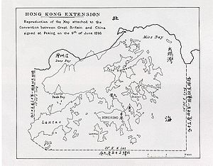 展拓香港界址專條地圖。白角位於青山灣西南