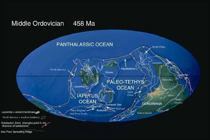 奧陶紀中期海陸分布圖