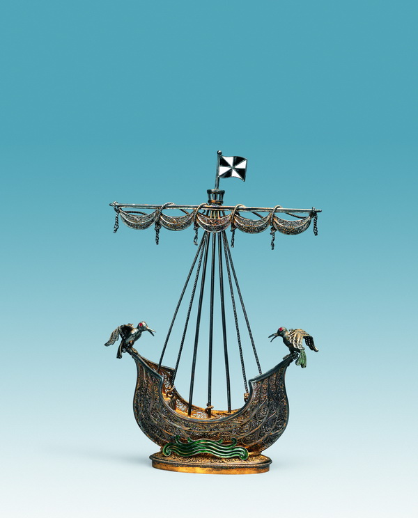 鍍金掐絲古帆船模型