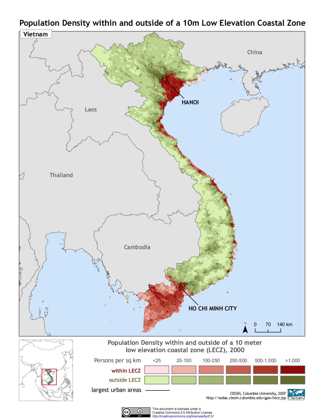 越南人口密度示意圖