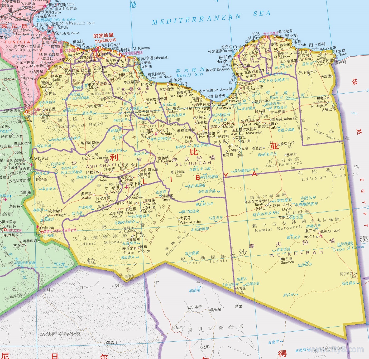 利比亞地圖中文版高清版大地圖
