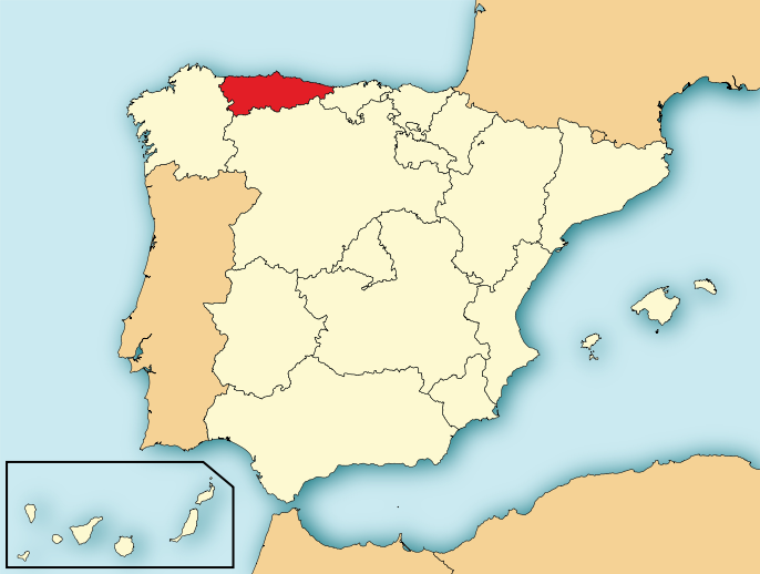 阿斯圖里亞斯在西班牙的位置