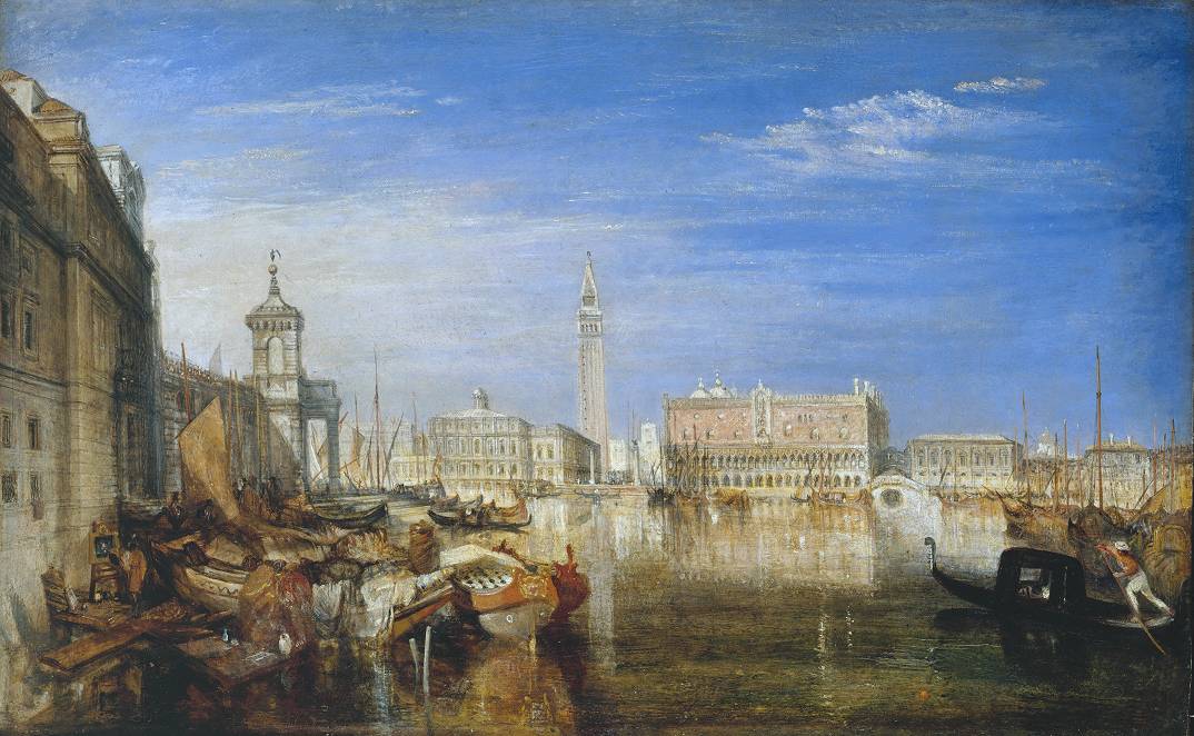 嘆息橋，公爵府和海關，威尼斯：卡納列第作畫