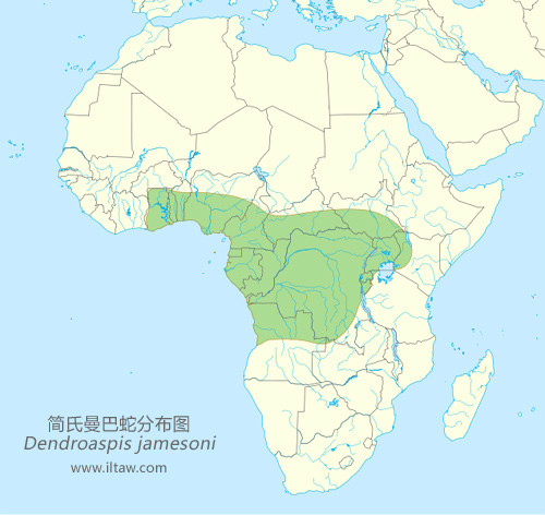 簡氏曼巴蛇地理分布圖