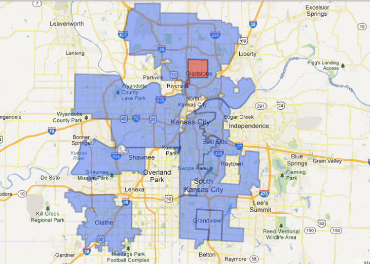 堪薩斯城將部署Google Fiber的區域圖