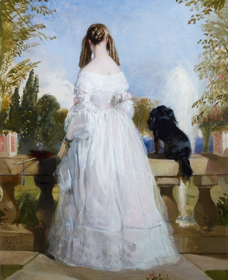 維多利亞女王早年畫像，與小獵犬達什在一起 （1839年）