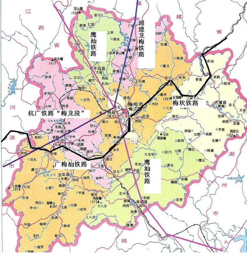 廣梅汕鐵路梅州地區線路交匯示意圖