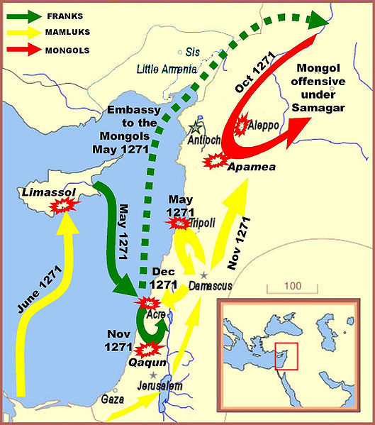 1271年戰爭中蒙古軍隊的動向(紅色)