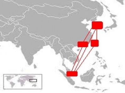 從北至南依次為：韓國、台灣、香港、新加坡