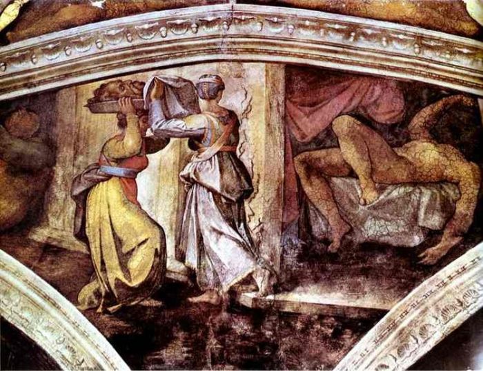 西斯廷教堂天頂畫：朱迪思攜帶敖羅斐乃的頭顱