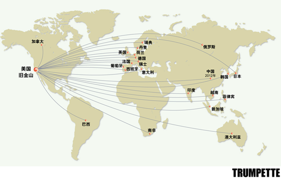 Trumpette全球分布圖