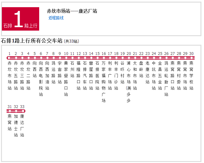 石排公交1路 石排公交1路