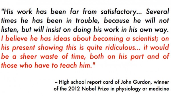 約翰·格登中學時的科學評定報告