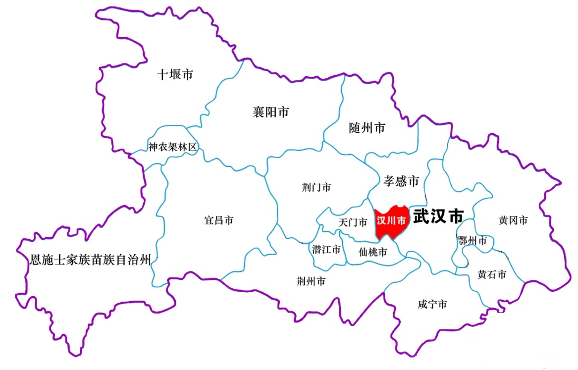 漢川市在湖北省位置（紅色部分）