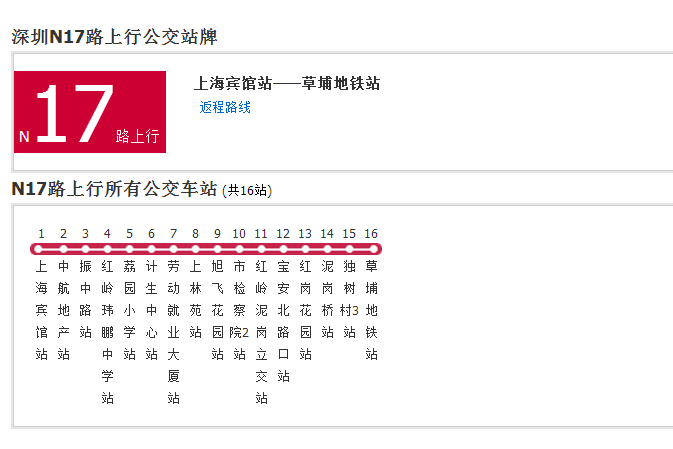 深圳公交N17路 深圳公交N17路