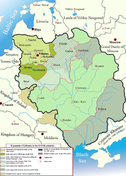 立陶宛大公國於15世紀的領土