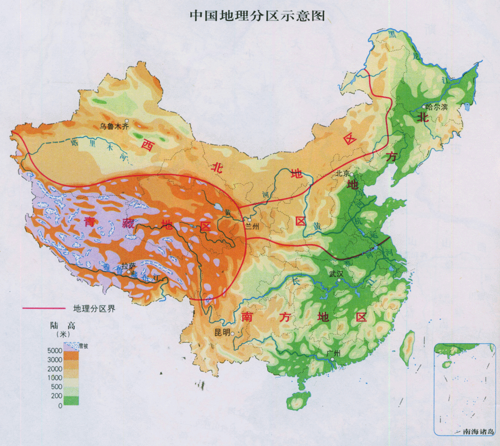 中國地理分區示意圖