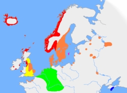 10世紀古諾爾斯語和其它相近語言的分布