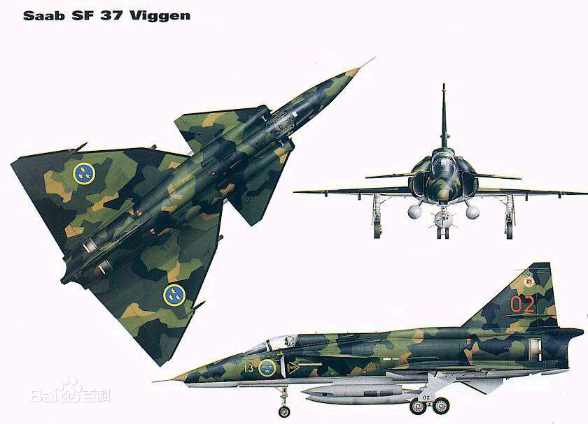 Saab-37戰鬥機三視圖
