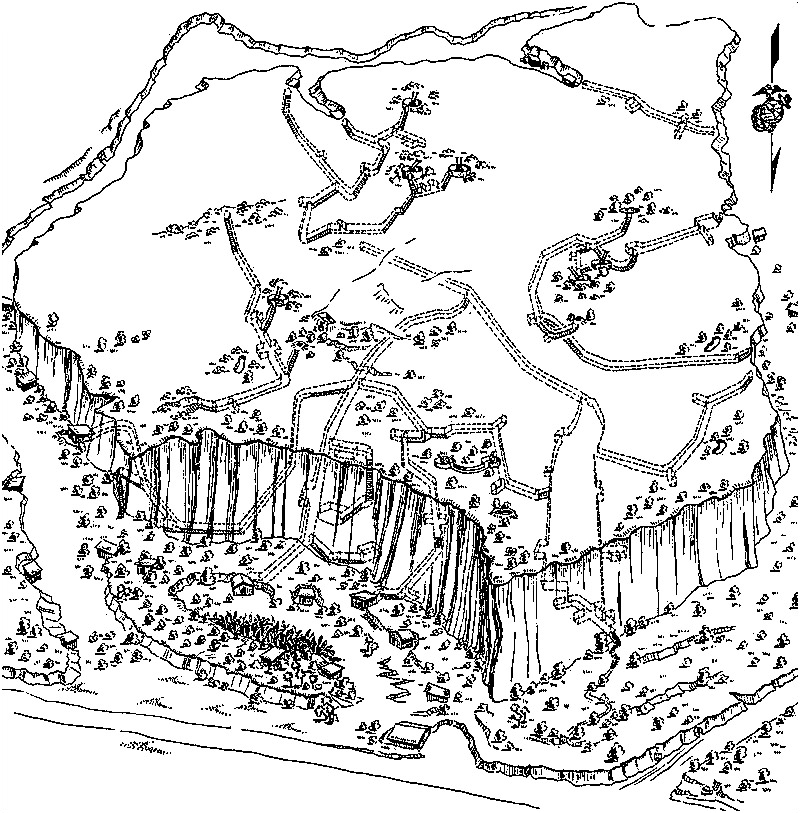 由美國海軍第31建設營繪製的362a高地的草圖，虛線表示日軍隧道