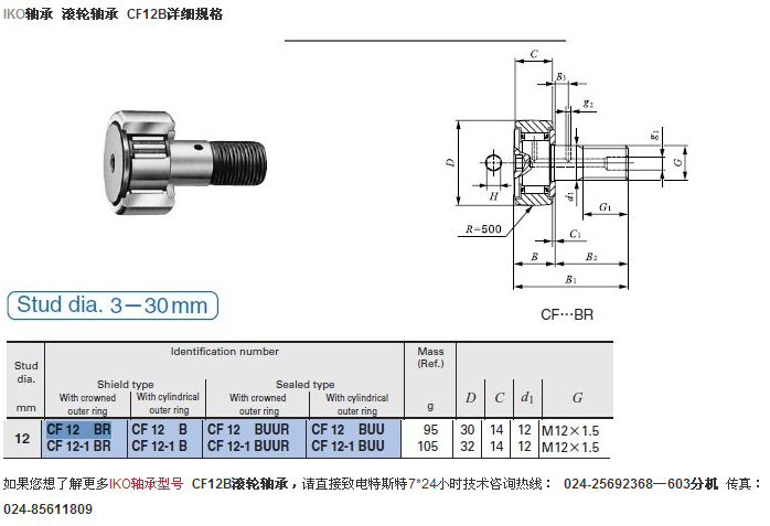 日本IKO軸承 CF12B規格圖