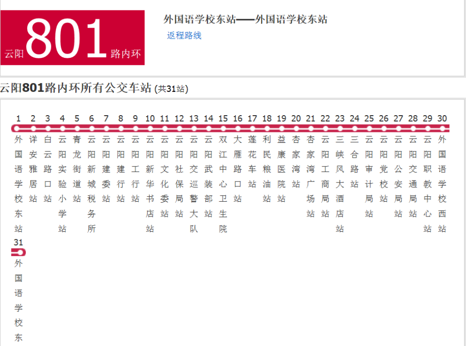 雲陽公交801路 雲陽公交801路