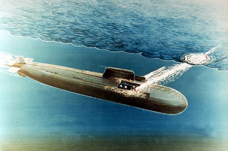 949型巡航飛彈核潛艇攻擊想像圖