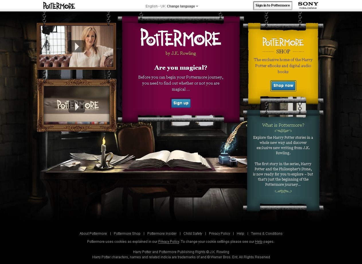 Pottermore開放後網站首頁