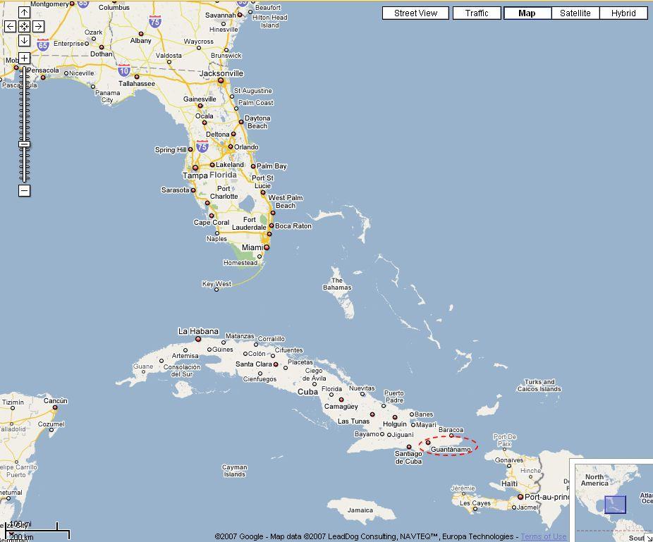 關塔那摩在衛星地圖上的位置