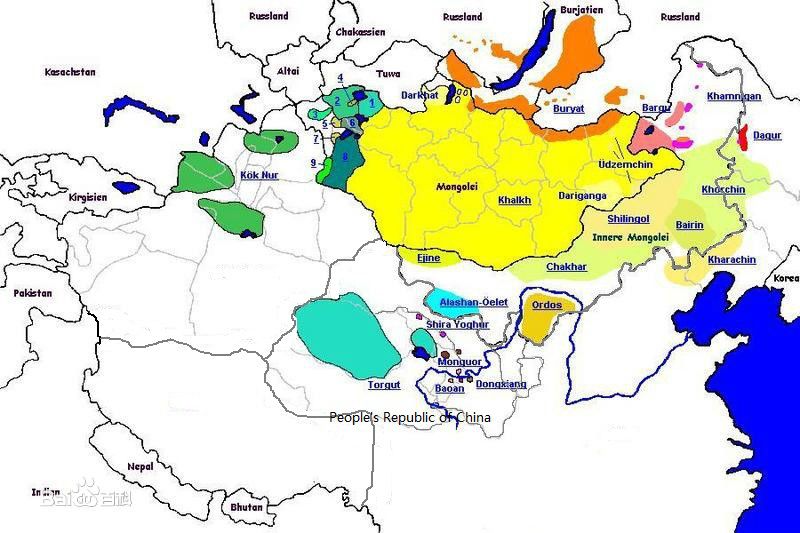 蒙古語族分布