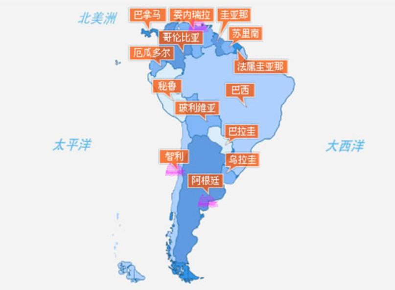 南美洲代理分布圖