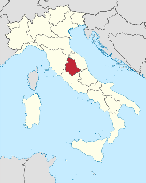 翁布里亞大區在義大利的位置