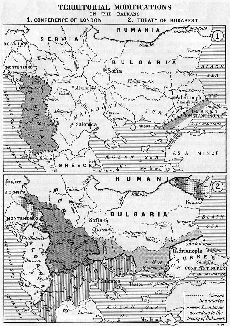 巴爾幹各國的邊界在《倫敦條約》和《條約》之後