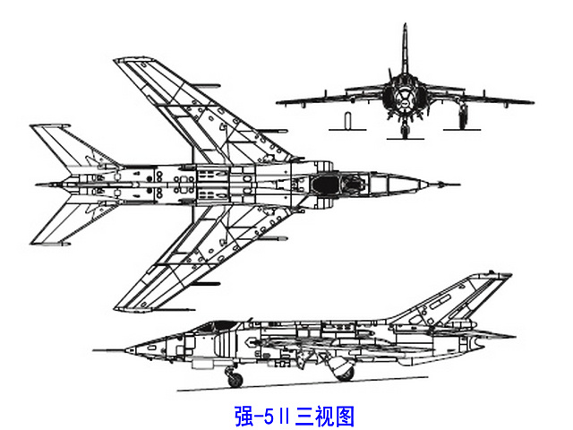 強-5Ⅱ強擊機三視圖