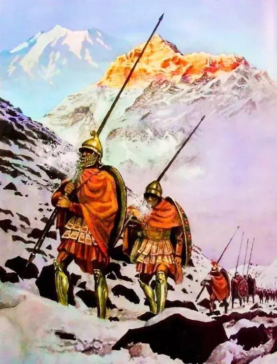 馬其頓主力軍為攻克波斯門而翻越積雪的高山