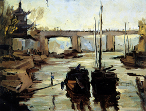 張世椿《船影》1962年 油畫 19x25cm