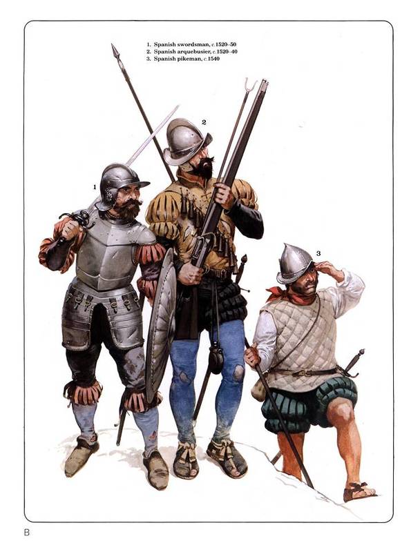16世紀西班牙的重要兵種(劍盾兵左一)