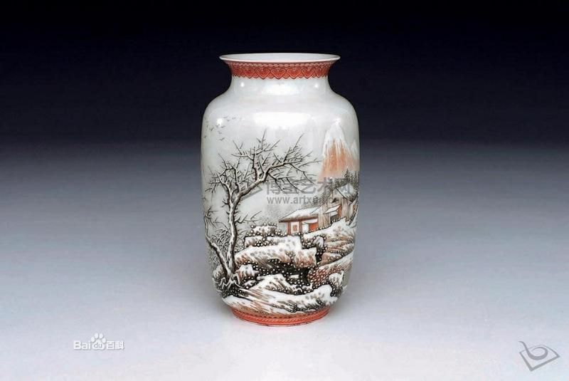 余文襄雪景瓷瓶